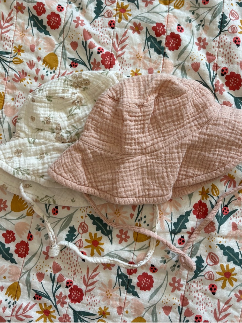 Kensie Pink and Cream Quilted Baby Bucket Hats